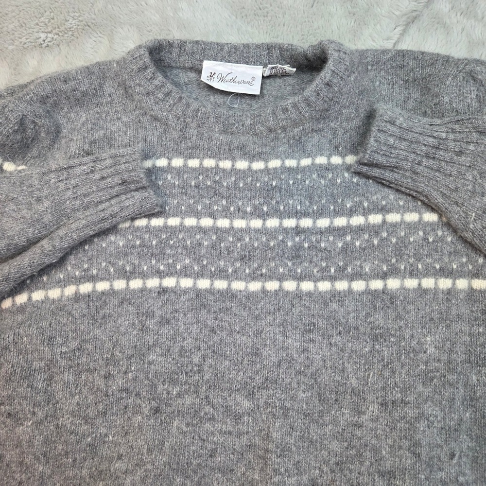 Vintage‎ Weathervane Sweater Lambswool Angora Women Medium Gray Fair Isle Knit